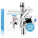 Bächlein Universal Kombi-Eckventil selbstdichtend mit Rückflussverhinderer, Kombinations-Eckventil für Kalt- und Warmwasserleitungen mit vielfältigen Anschlussmöglichkeiten, Eckventil