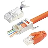 VCELINK 2. Gen. Netzwerkstecker Cat7 Cat6A Pass Through RJ45 Stecker für Verlegekabel Geschirmt mit Einfädelhilfe und Knickschutz 10 Stück, Switch/TV / PS4 / ADSL/Modem/TV Box/Router/PC