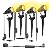 HUAEU Gartenstrahler LED Außen Wasserdicht, 14 Meter 4-in-1 Bodenstrahler, 3000K Warmweiß, 12V IP65, Gartenbeleuchtung mit Strom, mit Stecker für Terrasse, Gartenweg, Party, Bäume, Rasen, Erdspieß