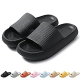 QJJQ Badeschuhe Herren Damen Cozislides Original Slippers Wolke Schlappen Super Weich Rutschfest Badelatschen Hausschuhe Sommer Pantoletten Badeschlappen Flip Flops,Schwarz, 40-41 EU