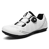 Hixingo Fahrradschuhe Herren Damen Rennrad Und MTB Schuhe Mit Gummisohle, Atmungsaktive Sneaker rutschfeste No-Lock Fahrradschuhe Mountainbike SPD Schuhe（Weiß ，40 EU）