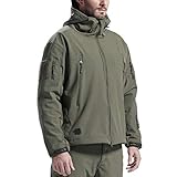 FREE SOLDIER Herren Winterjacke Military Softshell Jacken Outdoor Fleecefutter Winddichte Wasserdichte Jacke mit Kapuze Warme Taktische Jacken mit Mehreren Taschen für Jagdausflüge (Grün,XL)