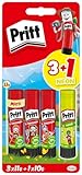 Pritt Klebestift Design-Motiv Set, sicherer und kinderfreundlicher Kleber für Kunst und Bastelarbeiten, starker Klebstoff für die Schule, 3x11g original und 1 x 10g bunter Pritt Stift, 9H PBS4B