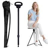 ALEVMOOM Gehstock mit Sitz, Tragbarer Gehstock Klappbar Tragetasche,Sitzstock für Erwachsene und Senioren Maximale Belastung 150 kg für Outdoor-Reisen