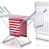 avenido Elektrischer Wäschetrockner, Wäschetrockner mit 18 Heizstäbchen, Beheizbarer Wäscheständer 220W, 148 x 52,5 x 90 cm, Reduziert die Trocknungszeit, IP22, silber-weiß