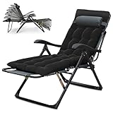 T-ZBDZ Sonnenliege Liegestuhl Garten Klappbar - Gartenliege Relaxliege mit Polster, Gartenstuhl Ergonomisch 7-Fach Verstellbare Rückenlehne - Outdoor Liege bis 150 kg für Garten Terrasse, Schwarz