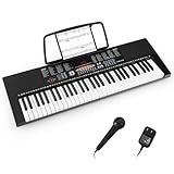 DREAMADE Keyboard Piano 61 Tasten, E Piano mit LED-Bildschirm, 300 Klängen, 300 Rhythmen, 50 Demosongs, 3 Lernmodi, Digital Piano mit Ständer, Mikrofon & Lautsprecher, Digital Keyboard für Anfänger