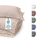 BLUE MOON Bettwäsche 135x200 Leinenbettwäsche [ÖKO-TEX] - 2teilig - 1 Bettbezug 135 x 200 + 1 Kissenbezug 80x80 cm - Luxuriöse Leinen Bettwäsche aus 100% Leinen - Made in EU - Stone Washed - Sand
