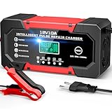 YDBAO Autobatterie Ladegerät 10A 12V Smart Vollautomatische KFZ Batterieladegerät LiFePO4 LCD Display Temperaturkompensation Reparaturmodus Ladegerät für Auto Motorrad Kleintransporter