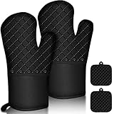 4er Set Ofenhandschuhe, 300°C Topflappen & rutschfestes Silikon Lange Backhandschuhe, Kochhandschuhe Hitzebeständige, Topfhandschuhe Ofen Handschuhe für Küche, Backen,BBQ,Auflaufform und Grillen