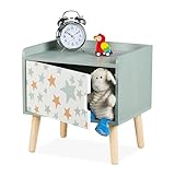Relaxdays Nachttisch Kinder, mit Staufach, HBT: 41 x 40 x 30 cm, Kinderzimmer, Kinderkommode Sterne, Holz & MDF, bunt
