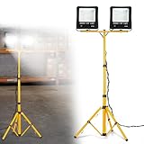 FIVMEN Baustrahler 2x200W 16000LM LED Strahler Arbeitsleuchte mit Verstellbarer Stativ und 3m Kabel Stecker Baulampe Arbeitsscheinwerfer Wasserdicht IP66 für Garage Werkstatt Baustelle, Kaltweiß