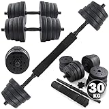 C.P.Sports 2in1 Kurzhantel & Langhantel Set 30kg / 40kg | Hantelscheiben – Gewichte – Hantelstangen | verstellbare Hanteln/Hantelset für Krafttraining, Fitness, Home Gym (schwarz)