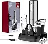 Lecone 7 in 1 Elektrischer Korkenzieher Set, Edelstahl Korkenzieher Elektrisch Flaschenöffner Weinflaschenöffner, Automatische Weinöffner mit USB Lade Geschenkset, für Zuhause, Restaurant, Party