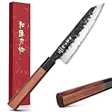 HEZHEN 15cm Kiritsuke Messer, Scharfes Kochmesser im Japanischen Stil Küchenmesser Profi, Handgeschmiedetes Chefmesser, Achteckiger Redwood-Griff