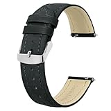 BISONSTRAP Extra Lange Armband 22mm, Leder Uhrenarmband für Herren, XL Ersatzarmband für Große Handgelenke, Schwarz (Silberne Schnalle)