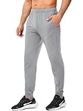UEEKO Jogginghose Herren Baumwolle Trainingshose Sweathose Männer Sporthose Jogging Slim Fit Hose Lang Joggers Outdoorhose Sweatpants Streetwear Fitness tiefen Stoffhose Hellgrau M