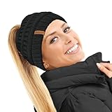 TOSKATOK® Damen Frauen Plain Ponytail Messy BUN GERIPPTE Winter Beanie Hut Cap Hair Hairband