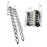 13 Stufen Extra-Breite Stahl Dachbodentreppe, wandmontierte Versenkbare Treppe mit 2 Handläufen, Tragkraft 300 kg, rutschfesten Stufen