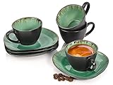 Sänger | Espressotassen Set Palm Beach mit Untertassen, 8-teiliges Espressotassen Set aus Steingut, Modernes Design, Fassungsvermögen 80 ml | PREMIUM COLLECTION