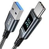 USB C Kabel 1M 3.1A Schnellladekabel USB C, QC 3.0 & USB 3.0 5Gbps Datenrate with LED Display, Kompatibel mit iPhone 15/15 Pro, MacBook Pro/Air, iPad Pro/Air, Samsung Galaxy S23 S22