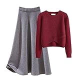 Vhersily 2026 2-teiliges Set für Damen, langer Rock, Strickpullover, Slim Fit, lässig, unregelmäßig, modisch, weich und leicht, Brautkleider, Hochzeitskleider, Langarm, Neujahrsgeschenk, C Grau 3, M