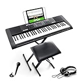 Alesis Melody 61 - Keyboard E-Piano für Anfänger mit Lautsprechern, Klavier Ständer, Hocker, Kopfhörern, Mikrofon, Notenablage, 300 Sounds & Musiklektionen