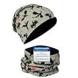 HECKBO Kinder Beanie Mütze & Schal Schlauchschal Set - 2-8 Jahre - Jersey innen Wendebar - Drachen - Mädchen Jungen Junge - 95% Baumwolle