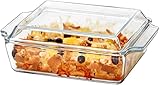 Glas Auflaufform mit Deckel, 1.5L Rechteckige Lasagneformen 21x17.8x6cm, Ofenfest, Mikrowellengeeignet