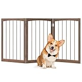 COSTWAY Absperrgitter Hunde 3-teilig, Schutzgitter Holz, Treppengitter 76cm Hoch, Hundeabsperrgitter klappbar, Hundegitter Türschutzgitter Freistehend, Tannenholz, für Küche, Flur, Treppe (Braun)