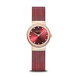 BERING Damen Quarz Uhr | Armbanduhr 26 mm roségoldenes Edelstahlgehäuse und rotes Zifferblatt | Milanaisearmband | Saphierglas | 5 ATM | 10126-363