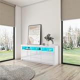 Generic Sideboard für Wohnzimmer 2 Türen 3 Schubladen Weiß Hochglanz TV Schrank Einheit für Schlafzimmer Esszimmer Lagerung Möbel 160 x 35 x 72cm(LxBxH)