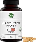 Hagebutten Pulver Kapseln BIO | 180 Stück vegane Kapseln | Hagebuttenpulver - 3000 mg je Tagesdosis | ohne Zusätze | bioKontor