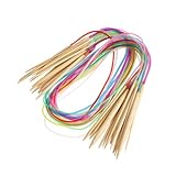 AKOOSY 18 Stück Teiliges Rundstricknadel Set Farbige Bambus Rundstricknadeln mit Kunststoffrohr Leichtes Glattes Design für Strickprojekte und