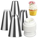 Marsred 304 Edelstahl Spritztüllen groß (XL) mit Adapter (821,855,869, 807), 18/8 Rostfrei Tüllen Set zum Spritzgebäck, Deko von Cupcakes Torten, Zuckerguss, Brandteig