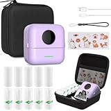 HUIJUTCHEN Mini Drucker mit Tasche, Mini Etikettendrucker Tasche Tragbarer Mini Fotodrucker 10 Rollen Druckerpapie Bluetooth Fotodrucker Thermodrucker für Lernhilfe Lernnotizen Journal Memo(Purple)