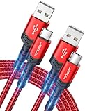 JSAUX USB C Kabel 3,1A [2 Stück 2M], USB Typ C Ladekabel Schnellladung Kompatibel mit iPhone 16 15 Pro Max, Samsung Galaxy S24 S23 Ultra A55 A53 S22 S21 S20, CarPlay, Android Auto, PS5 Controller-Rot