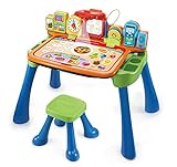 VTech 5-in-1 Magischer Schreibtisch – Interaktiver Kinderschreibtisch inkl. Hocker – Mit Kreidetafel, Staffelei, Schreibfeld und Projektor – Für Kinder von 3-6 Jahren, Grün/Blau