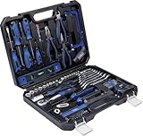 Scheppach Werkzeugkoffer WZK120 | 97-teiliges Werkzeugset in stabilem Kunststoffkoffer | Werkzeuge mit gummiertem Griff | Biteinsätze, Schraubendreher, Sechskant-Steckschlüsseleinsätze uvm.