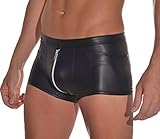 Latex ähnliche Herren Shorts mit beidseitigem Reissverschluss - Wetlook Shorts mit Zipper (M) Schwarz