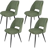 WAFTING Esszimmerstühle 4er Set, Kordsamt Stuhl Mit Dickem Cord-Schwamm Gepolsterter, Esstischstühle mit Separaten Metallbeinen, für Esszimmer, Wohnzimmer, Schlafzimmer und Empfang, Grün