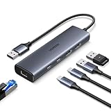 UGREEN USB 3.2 Hub LAN Adapter Ethernet Adapter mit 2xUSB C Port und 2xUSB A Ports, USB A auf RJ45 Gigabit Netzwerkadapter kompatibel mit Laptop, PC, Switch unter Windows, MacOS usw.