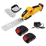 Yeelan Heckenschere Akku,24V Akku Gartenschere, 2 In 1 Schnurlose Akku Grasschere & Heckenschere Elektrisch, Tragbare Elektrogartenscheren mit 2 Wiederaufladbaren Batterien für Garten Rasen