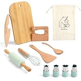 Kindermesser, 12 teiliges Sicherheit Kindermesser, Küchenset Kinder Schneideset für echtes Kochvorgänge, Montessori Messer aus Holz Kindermesser-Set, Kleinkinder Kochset von 2-10 Jahren (Sage Grün)
