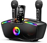 SORDA Bluetooth-Karaoke-Maschine für Erwachsene und Kinder, Tragbarer 80-W-Lautsprecher mit 2 Kabellosen Mikrofonen, Echo-Regler, Unterstützt USB/AUX/TF-Karte, Geschenkidee für Drinnen und Draußen