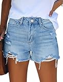 Roskiky Damen Jeans Shorts Sommer High Waist Hotpants Helle Hosen Blau 2XL