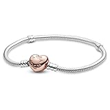 PANDORA Moments Schlangen-Gliederarmband mit Herz-Verschluss, Silber/Rosé, 19 cm, 580719-19