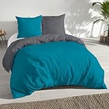 MALIKA® Bettwäsche 135x200 4 teilig | ÖkoTex Zertifiziert & für Allergiker geeignet |Bettwäsche Set mit je 2 Bettbezügen 135 x 200 & Kissenbezügen 80x80 | modern & hochwertig, Farbe:Petrol-GRAU