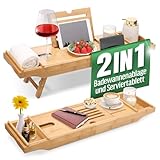 HEIMWERT Badewannenablage Badewannentablett Ablage Badewanne - Extragroß mit ausklappbarem Ständer - Badewannen Tablett Tisch und Frühstückstablett Zubehör aus Bambus (Natur)