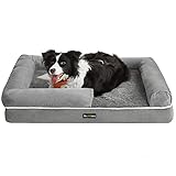 Feandrea Orthopädisches Hundebett, Hundekissen, Hundekorb, weiche Polsterung, Hundesofa, erhöhte Ränder, Bezug abnehmbar und waschbar, 91 x 71 x 20 cm, rutschfeste Unterseite, hellgrau PGW076G02